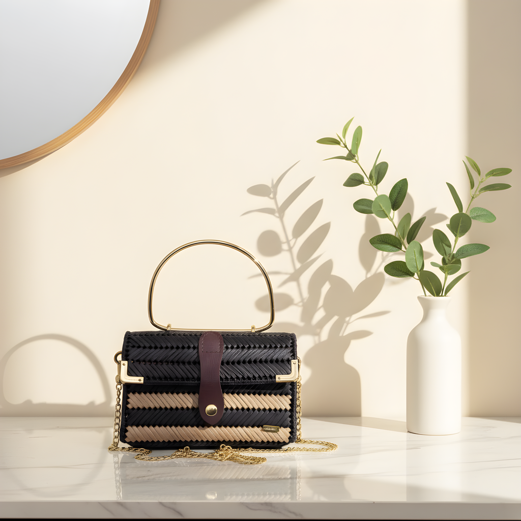 Lona Crossbody Bag in Dark Brown and beige