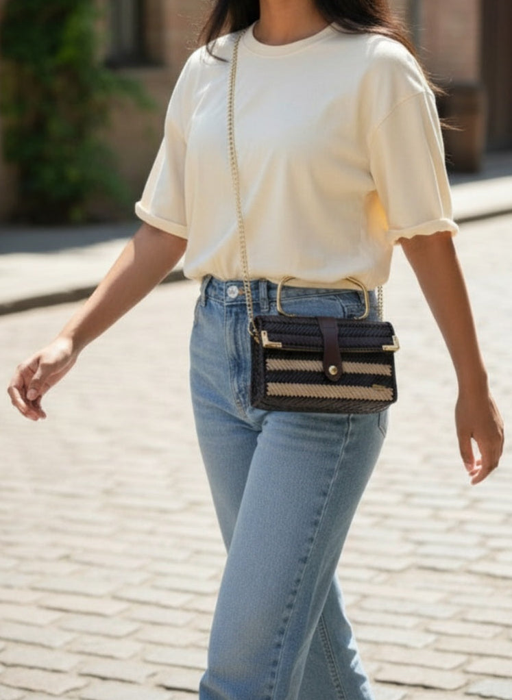 Lona Crossbody Bag in Dark Brown and beige