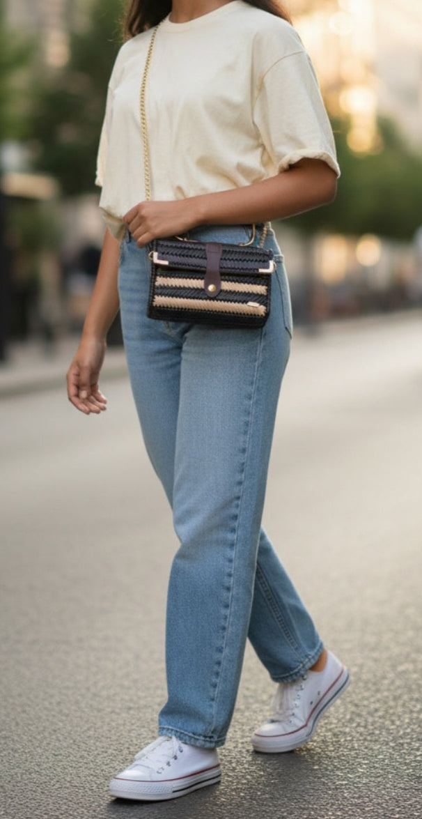 Lona Crossbody Bag in Dark Brown and beige