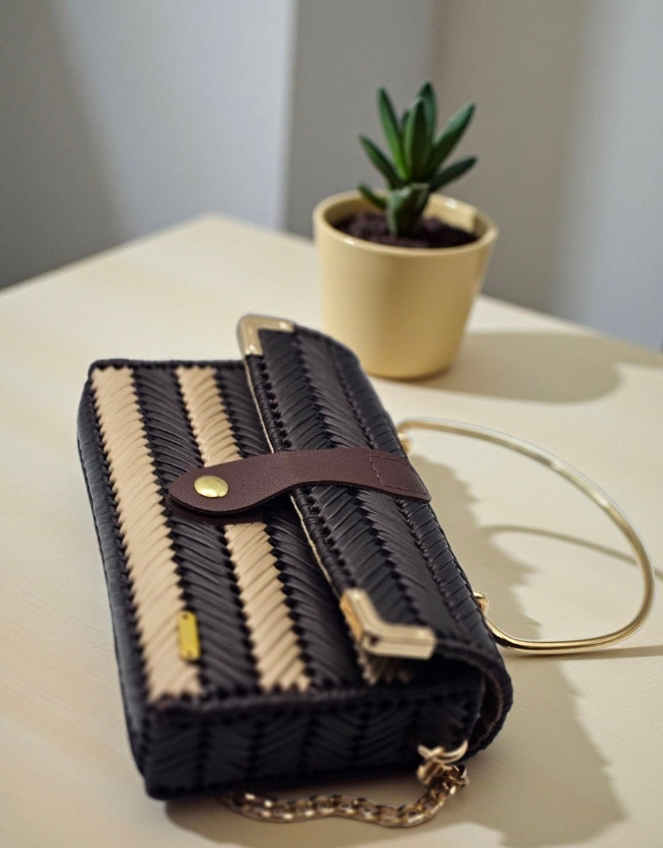 Lona Crossbody Bag in Dark Brown and beige