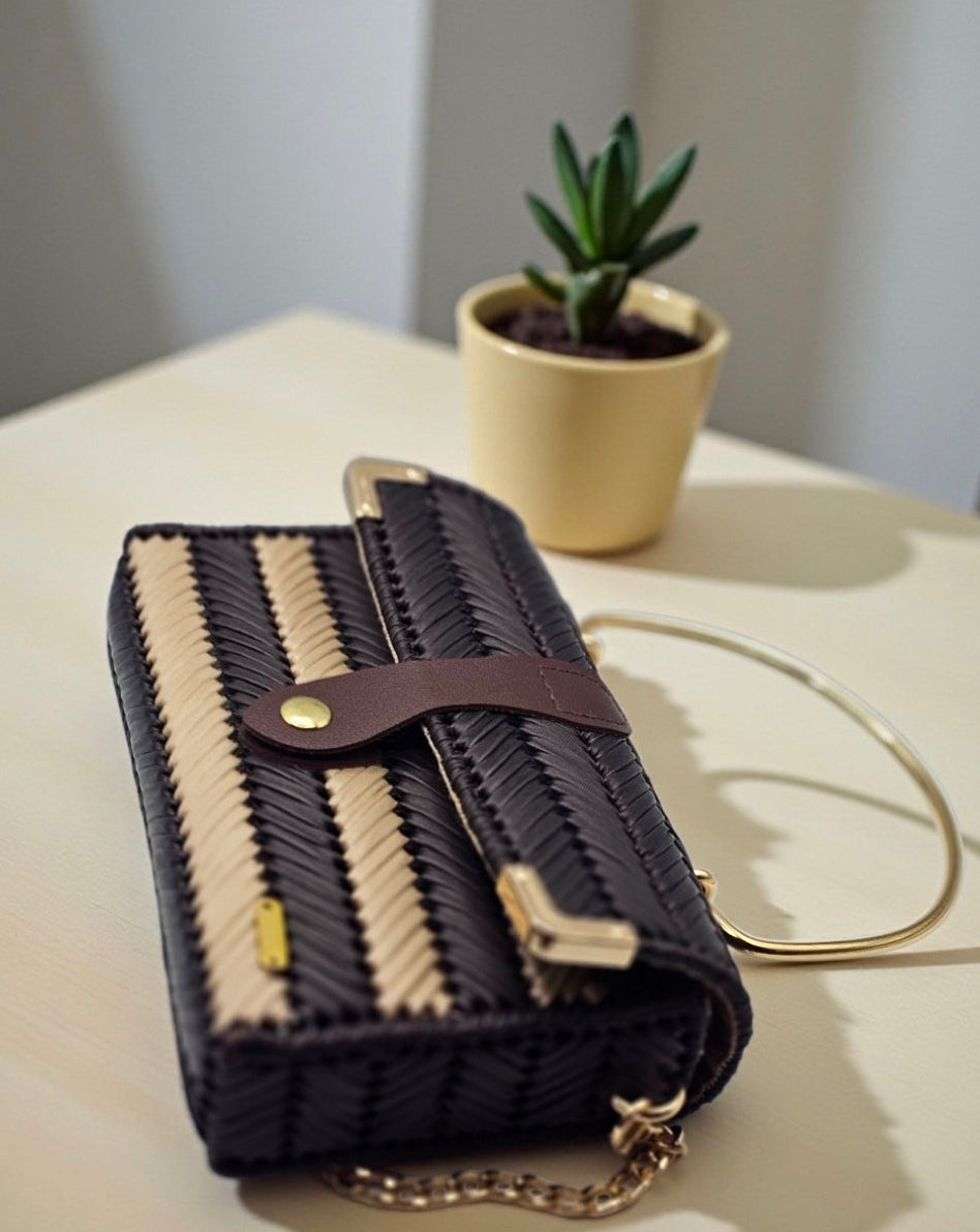 Lona Crossbody Bag in Dark Brown and beige