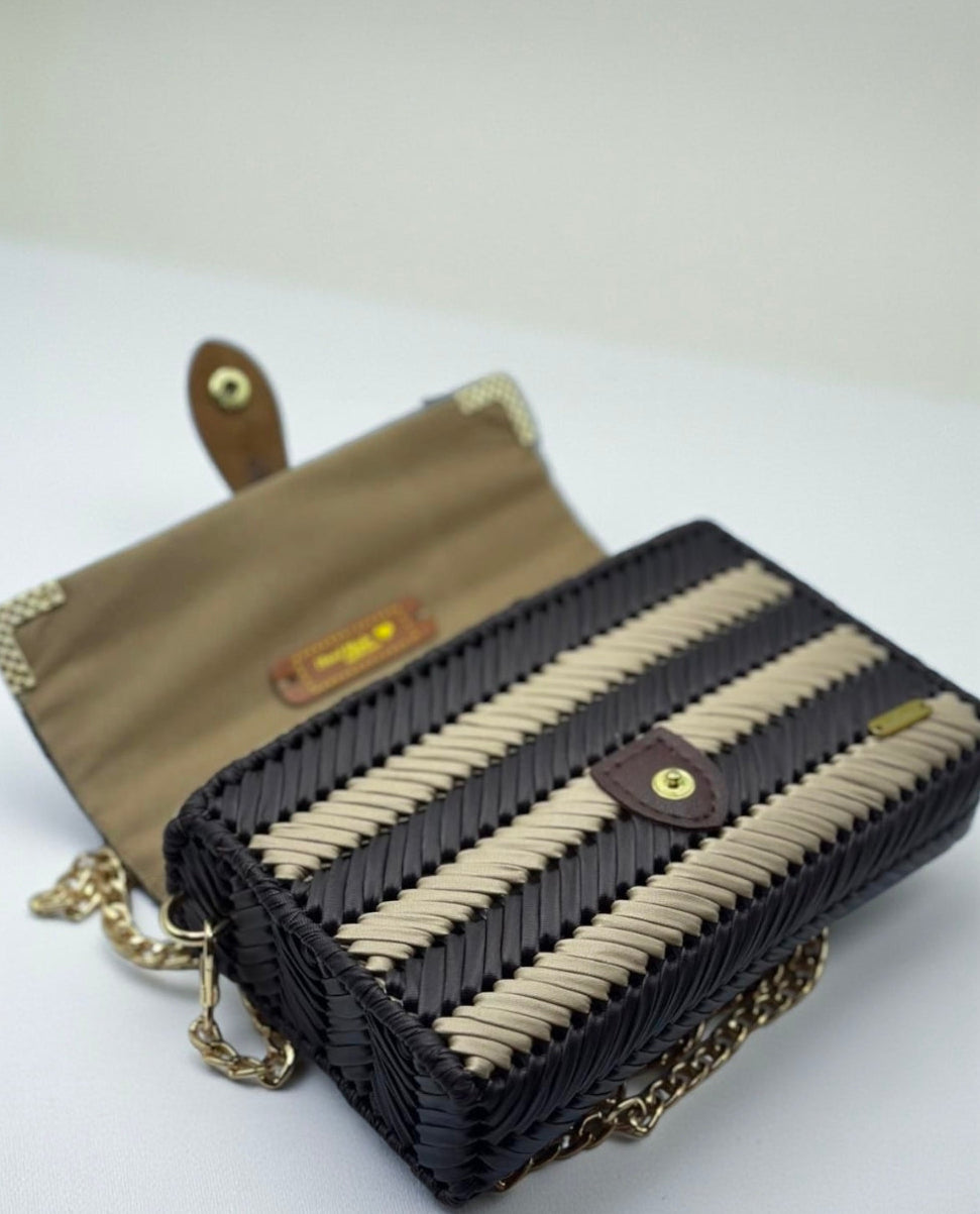 Lona Crossbody Bag in Dark Brown and beige