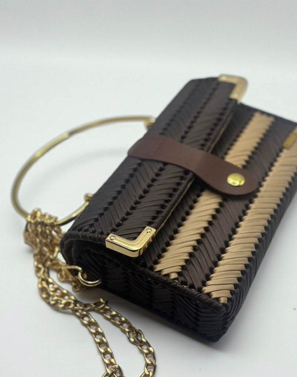 Lona Crossbody Bag in Dark Brown and beige