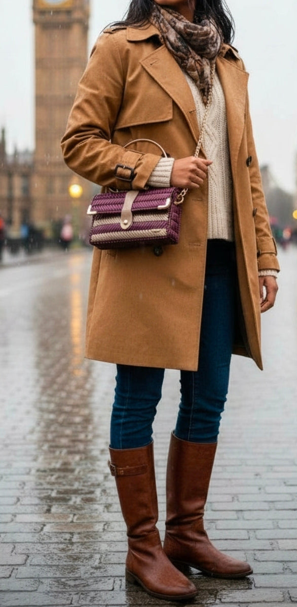 Lona Crossbody bag in burgundy and beige