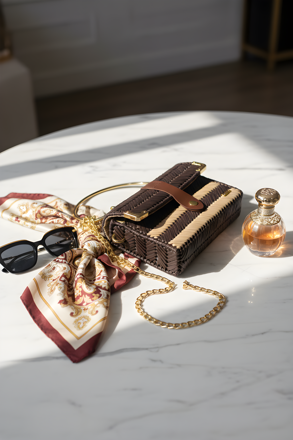 Lona Crossbody Bag in Dark Brown and beige