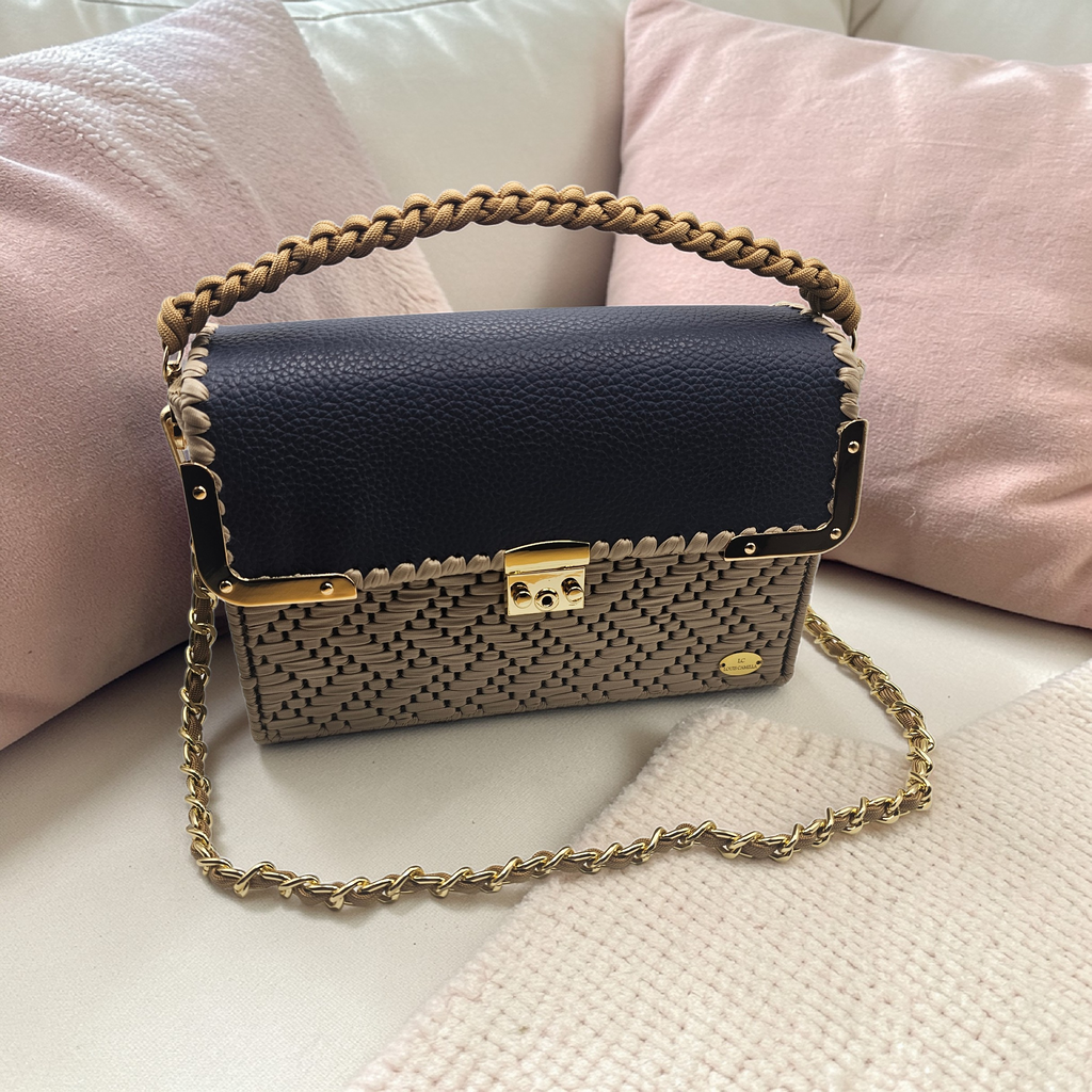 The Valentina Handbag in Navy Blue and Beige