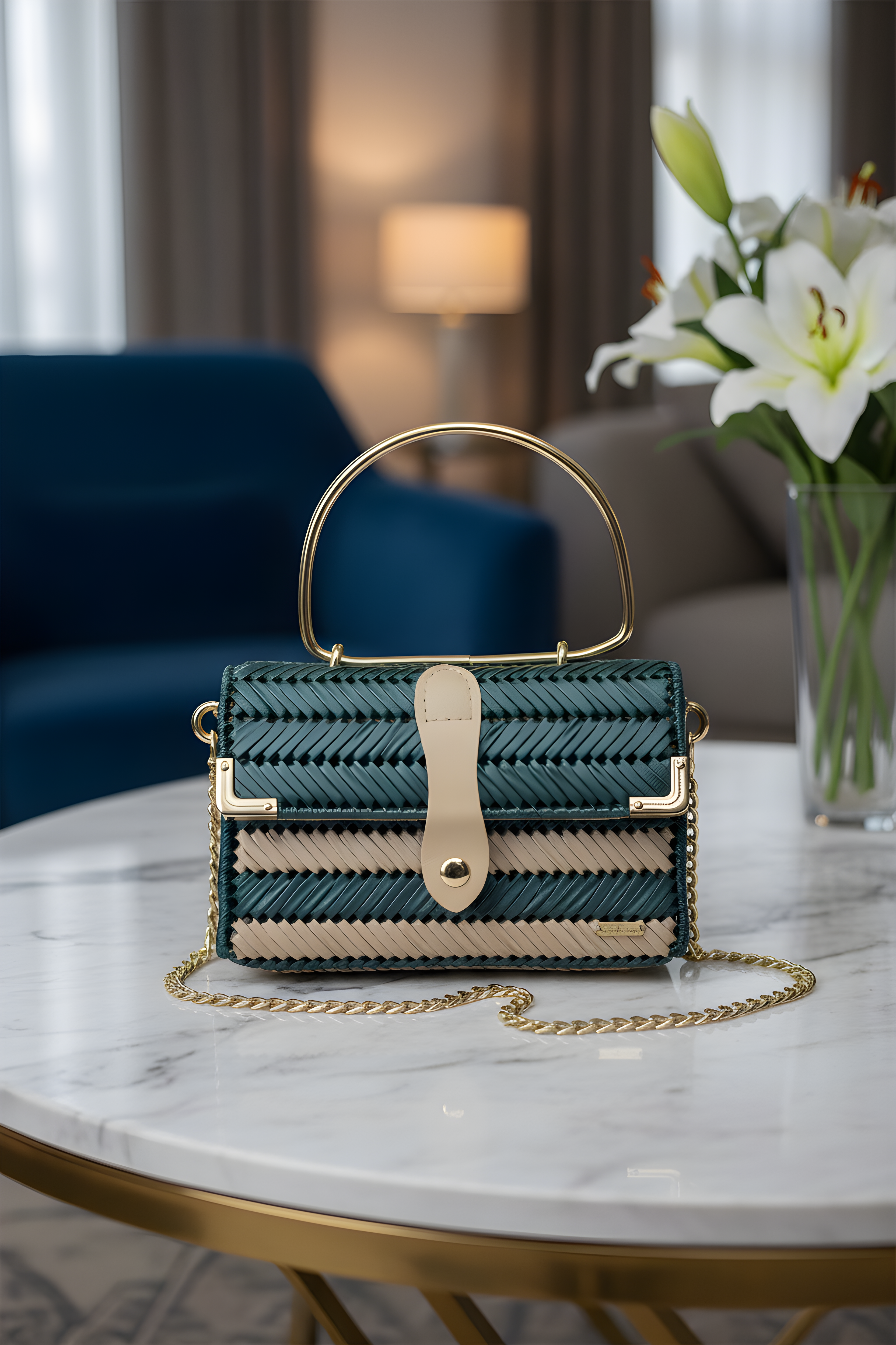 Lona Bag in dark green and cream